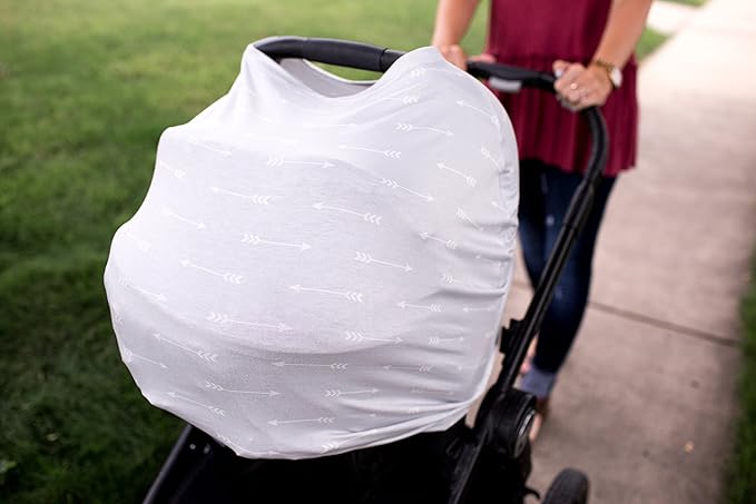 Baby Car Seat Cover Canopy and Nursing Cover Multi-Use Stretchy 3 in 1 Gift "Summit" by Copper Pearl