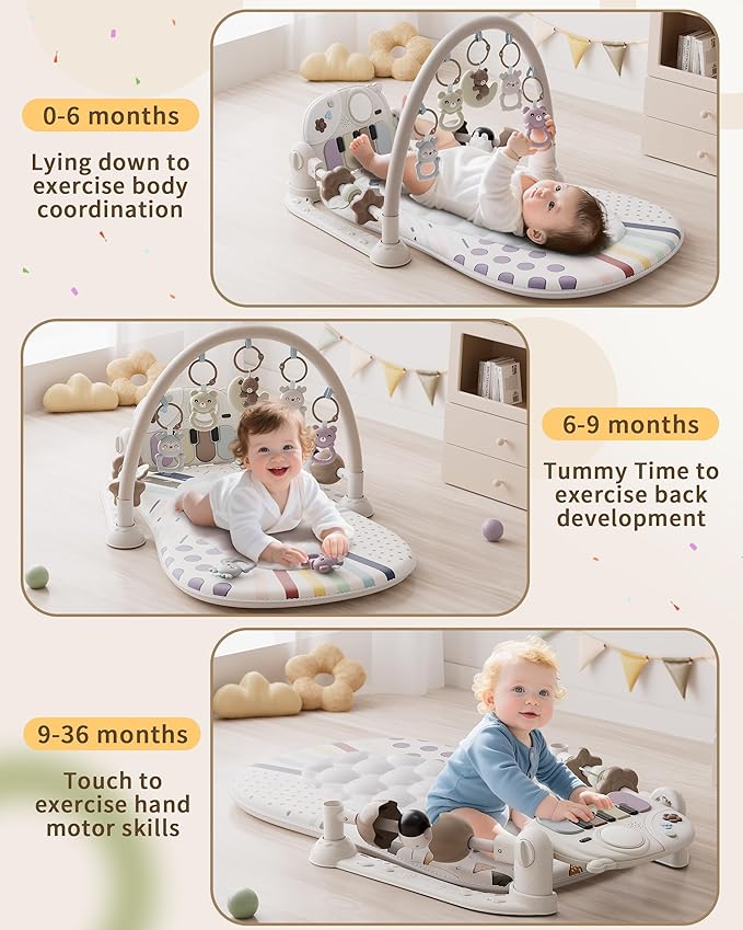 Baby Play Mat Baby Toys,Baby Gym Tummy Time Play Piano Activity Mat with 5 Infant Sensory Toys,Music & Light Infant Newborn Gifts for Babies Toddlers 0-3 6-9 11 12 Months.