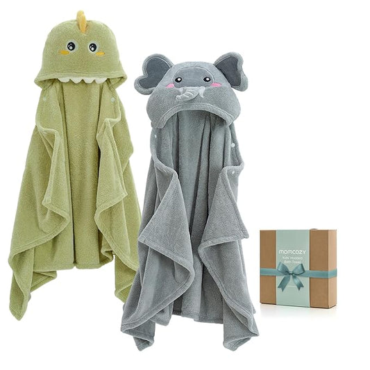 Momcozy Hooded Baby Towels-Visualize Health Label - Soft & Absorbent Coral Fleece Towel for Comfort & Warm - Bath Essential or Shower Gift for Newborn, Toddler and Kids (Large 28 x 55 Inch, 2 Pack)