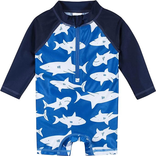 Gerber Boys' Toddler Long Sleeve One Piece Sun Protection Rashguard Swimsuit