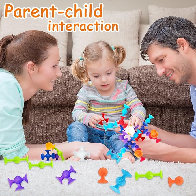 48 Piece Suction Cup Bath Toys for Kids Ages 3+, Sensory Toys for Autistic Children, Travel Window Stem Learning, Bathtub with Storage