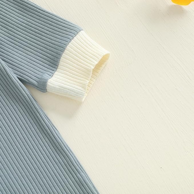 fhutpw Newborn Baby Boy Clothes Ribbed Knit Bodysuit 3 6 Months Infant Fall Long Sleeve Splicing Color Romper Jumpsuit & Hat