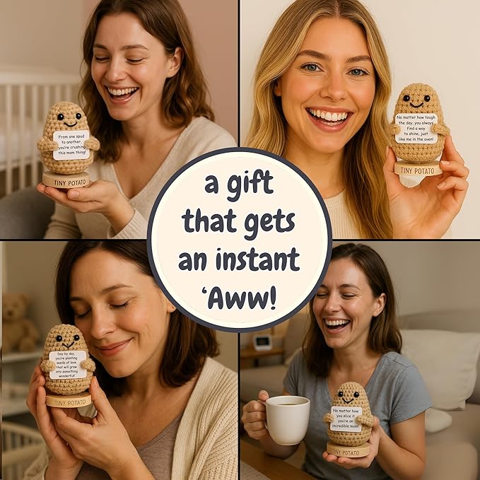 New Mom Gifts for Women - Crochet Potato with 30 Empowering Affirmations for New Moms - Women Gift for Baby Shower, Christmas, Birthday - Postpartum Gift Idea for 1st Time Mother After Birth