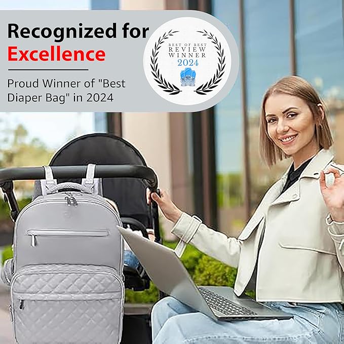 Award-Winning Premium Leather Diaper Bag Backpack – Stylish, Durable, Waterproof Vegan Leather with PEVA Changing Pad & Baby Headrest, Travel-Friendly, Organized for Busy Parents