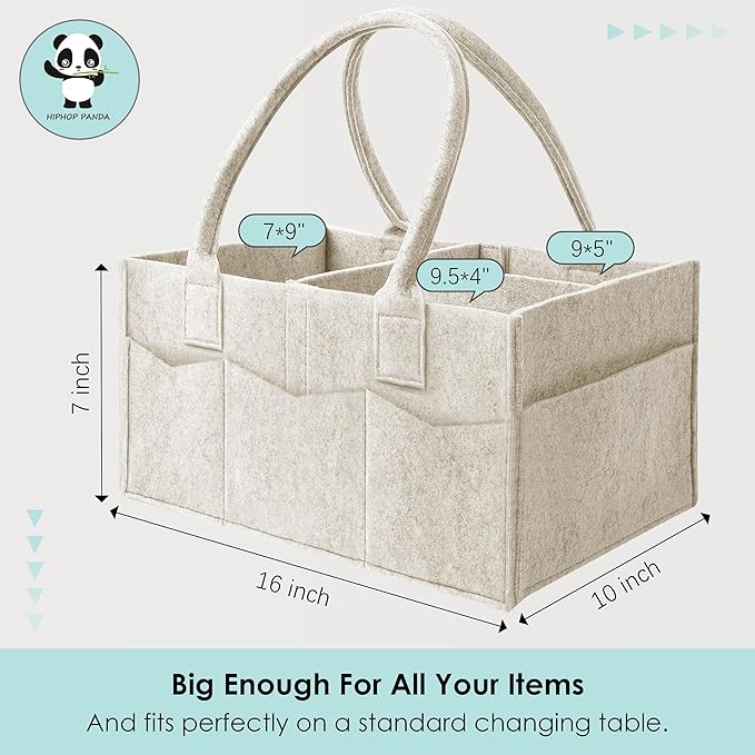 HIPHOP PANDA 2-Pack Diaper Caddy Organizer - Nursery Storage Bin & Car Organizer for Diapers, Wipes, and Baby Essentials - Dual-Color Solid Set (Green/Oatmeal), Large Size