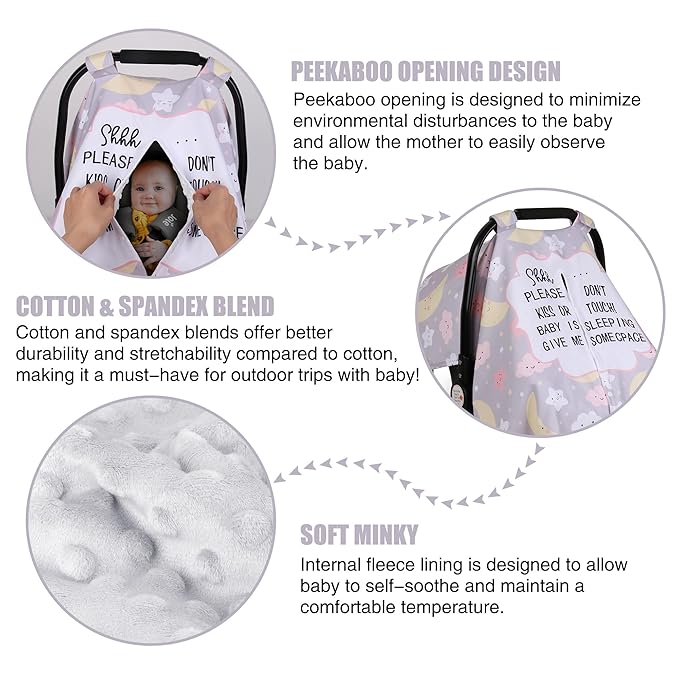 Metplus 2 in 1 Writing Style Baby Car Seat Cover, Car Seat Canopy for Babies, Mom Multiuse Nursing Cover, Minky Baby Carrier Covers, Newborn Boy Girl, Peekaboo Opening