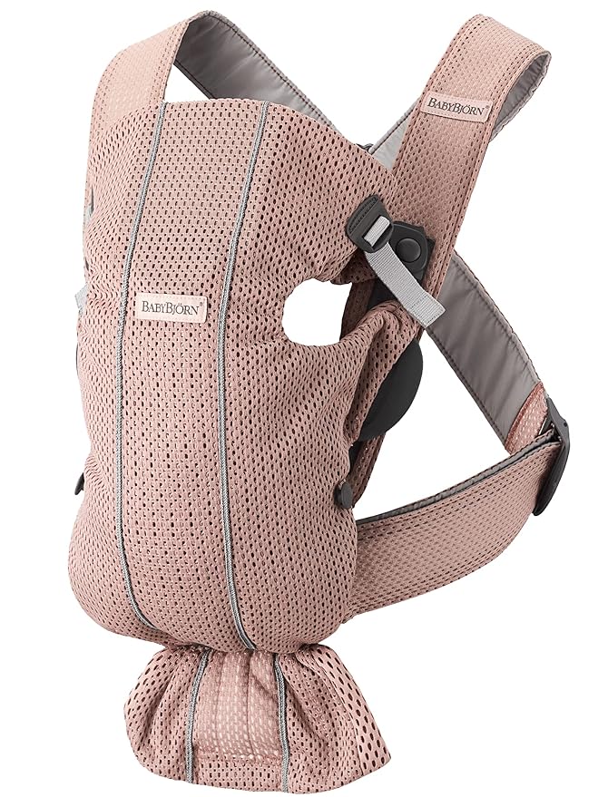 BabyBjörn Baby Carrier Mini, 3D Mesh, Dusty Pink | Newborn Carrier (7-25 lbs), Ergonomic, Easy-to-Use