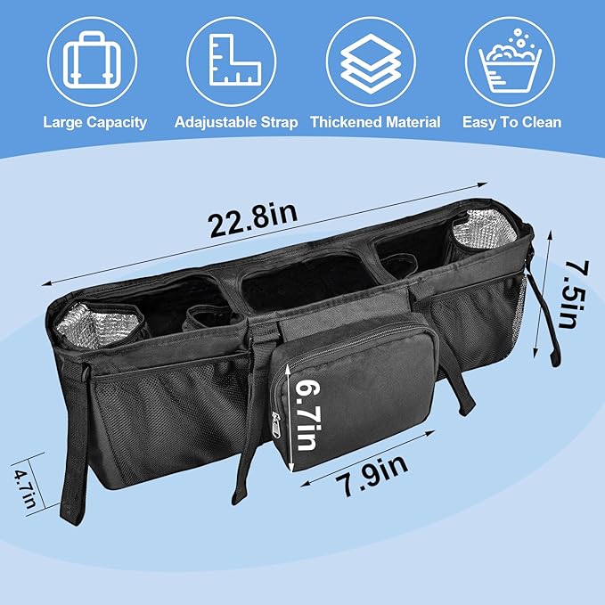 Succulentlovers Double Stroller Organizer - Caddy Compatible With Bob and Jogging Strollers, Side by Side Accessories With Cooler Pockets