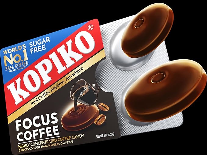 Kopiko Focus Coffee Candy – Have 80mg Caffeine per 2 Pieces for Energy & Mental Focus – Sugar-Free Hard Candy with Real Indonesian Coffee Extract (6 Pack w/4 Candies Each)