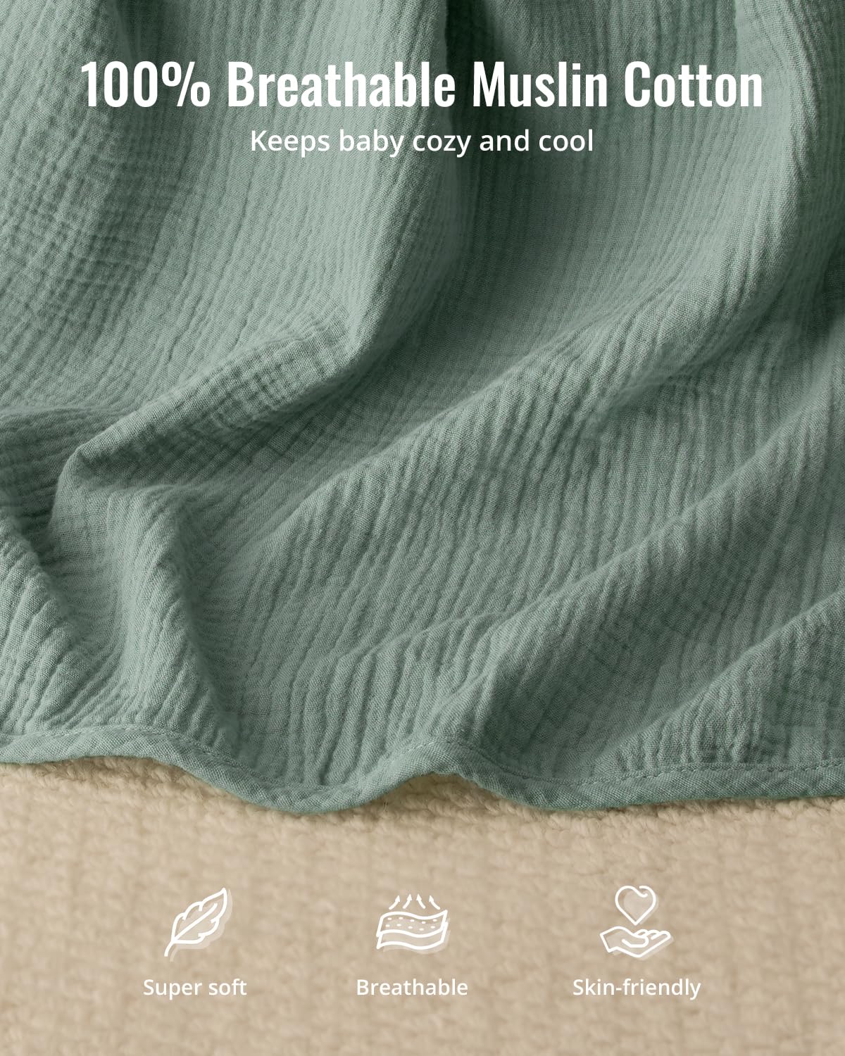 Blissful Diary Baby Car Seat Cover, Extra Large Mesh Window, Breathable Muslin Cotton, Infant Windproof Canopy, Must-Have Baby Gift - Roman Green