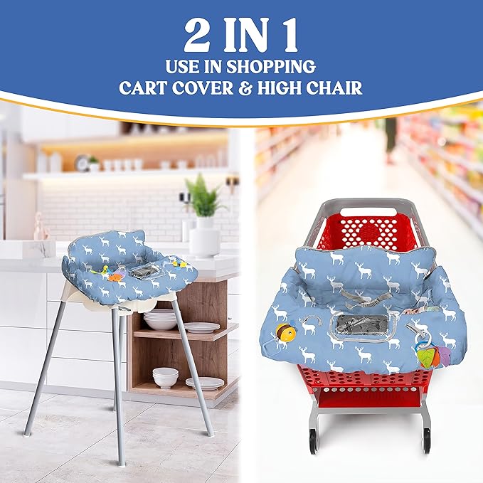 PILLANI Shopping Cart Cover for Baby, High Chair Cover for Restaurant Seat - Grocery Cart Cover for Baby Girl and Boy, Comfortable Cotton Buggy Covers for Babies - Padded Toddler Shopping Cart Cover