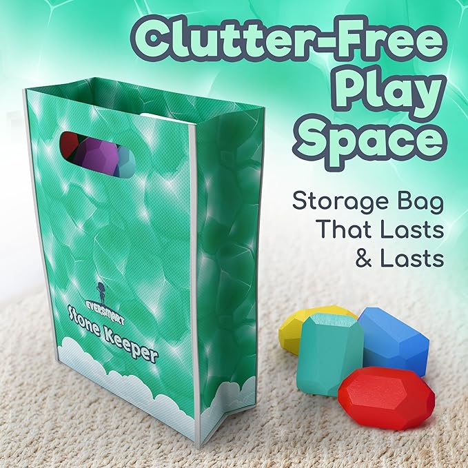 Wooden Stacking Blocks β Montessori Toys for 1 2 3 4 5 6 Year Old Toddlers and Kids, No Choking Hazard β Building Rocks Stones Games, for Girls and Boys