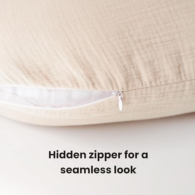Konssy Muslin Nursing Pillow Covers, Soft and Cute Nursing Covers for Breastfeeding Pillows, Ideal for Newborn Baby Boys and Girls (Fog Green, Cream) - 2 Pack