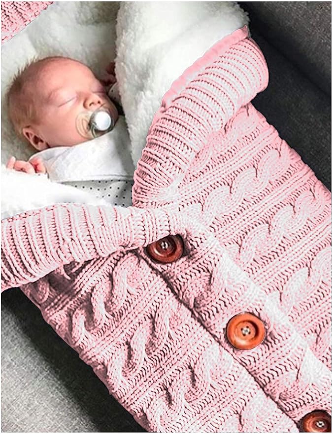 XMWEALTHY Unisex Infant Swaddle Blankets Soft Thick Fleece Knit Baby Girls Boys Stroller Wraps (Light Pink)
