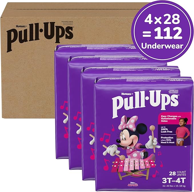 Pull-Ups Girls' Potty Training Pants, Size 3T-4T Training Underwear (32-40 lbs), 112 Count (4 Packs of 28)