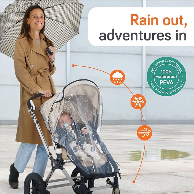 Baby Uma Universal Stroller Rain Cover - 100% Waterproof PEVA Stroller Cover for Rain, Snow & Wind Protection, Stroller Accessories (+ Travel Bag)