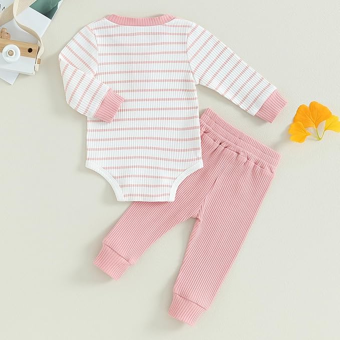 Newborn Baby Boy Girl Clothes Ribbed Knitted Long Sleeve Romper Pants Solid Cotton Infant Fall Winter Outfits 2Pcs