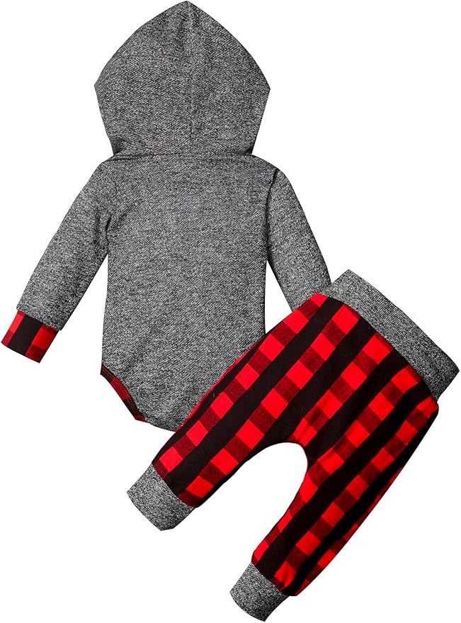 Fommy Newborn Baby Boy Clothes Plaid Letter Print Long Sleeve Hoodies + Long Pants 2PCS Fall Winter Outfits Set