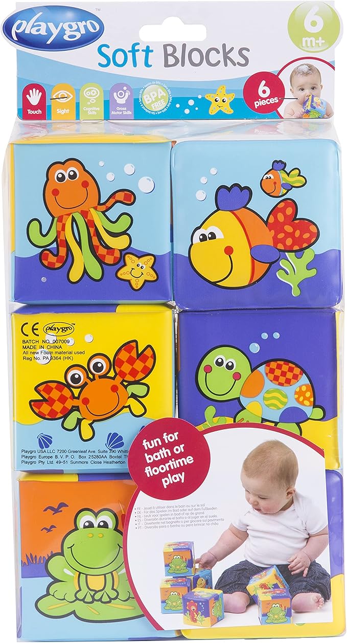 Playgro Soft Stacking Blocks - Sensory Stacking Fun for Babies - Set of 6 Soft Sensory Blocks for 6+ Months - Promotes Cognitive Development & Bath Time Joy - Ideal Building Blocks for Toddlers