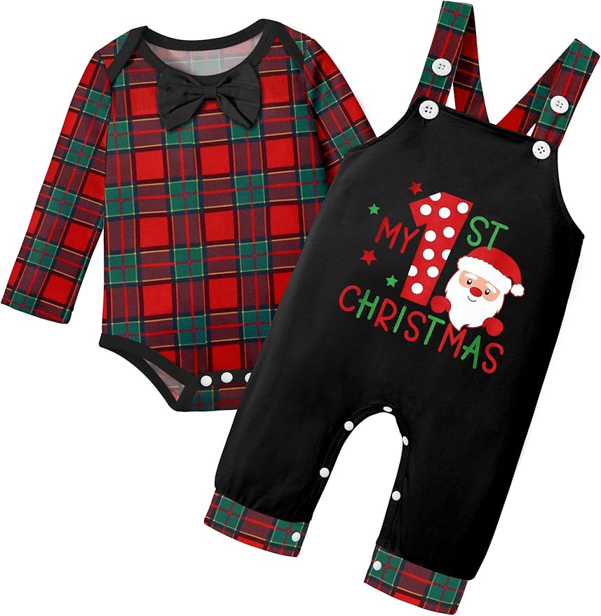 Baby Boy Clothes Long Sleeve Animal Plaid Romper + Overalls Infant Boy Clothes 2PCS Fall Winter Outfits