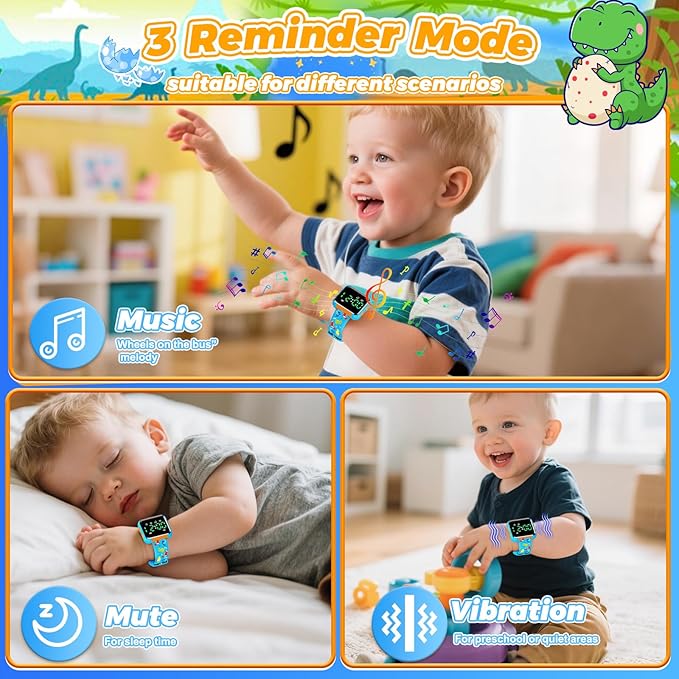 Potty Training Watch and Board Book for Kids: Water Resistant Potty Watches for Toddler Boys Rechargeable Toilet Reminder Dinosaur Toddler Watch 1-3 Birthday Gifts for 2 3 4 Year Old Boy (Blue)