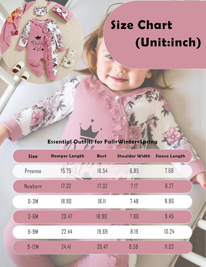 Preemie Newborn Baby Girl Clothes Infant Fall Winter Outfits Letter Floral One-Piece Romper+Jumpsuit