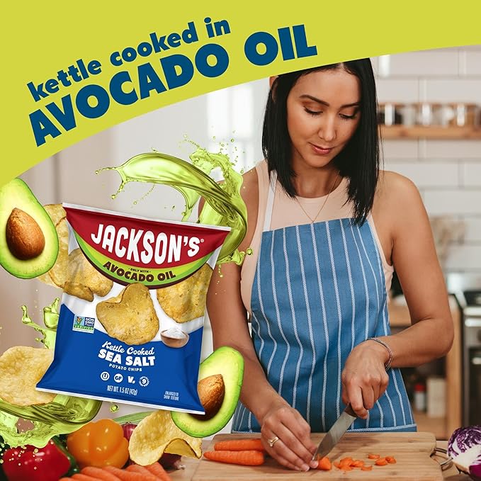 Jackson’s Potato Classic Kettle Chips with Sea Salt (1.5oz, Pack of 28) - Made with Premium Avocado Oil - Allergen-friendly, Gluten Free, Peanut Free, Vegan, Kosher - Shark Tank Product