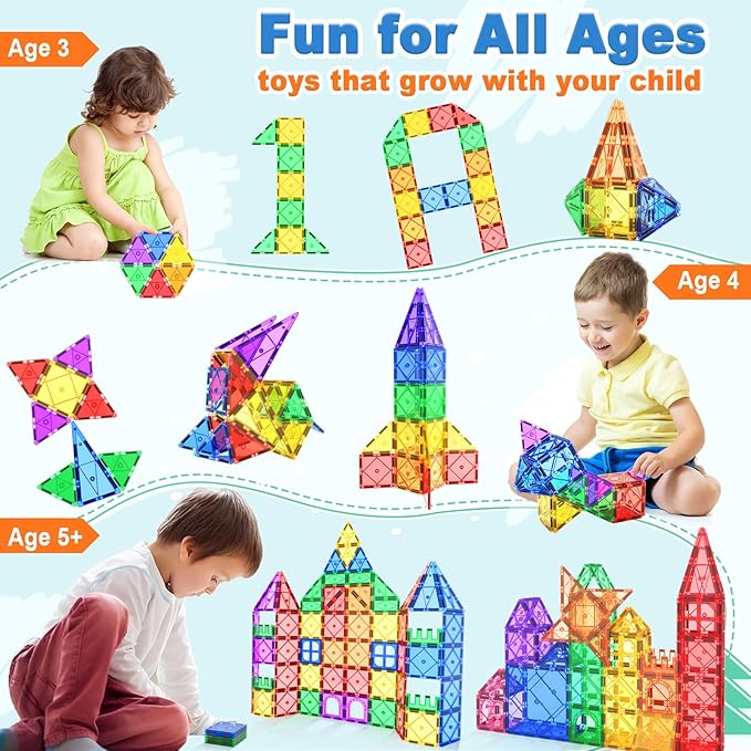 Soyee 102PCS Magnetic Tiles Building Blocks Stem Toys for 3+ Year Old Boys and Girls Montessori Toys Toddler Kids Gifts Parents Approved Sensory Toys