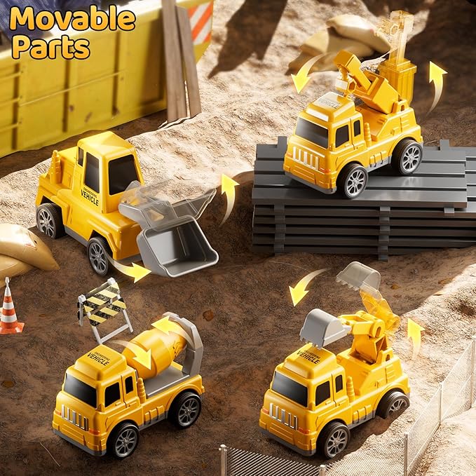 Construction Truck Toys Set for Kids Aged 1 2 3 4 5 6 7 8, Truck Playset with Toy Cars, Light and Sound, Movable Parts Construction Toys for Toddlers, Birthday Gifts for Boys Girls 2-4 4-7