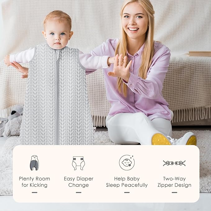 SWEET DOLPHIN Baby Sleep Sack 0-6 Months - 100% Cotton 2-Way Zipper TOG 0.5 Infant Wearable Blanket, Newborn Essentials Toddler 3 Pack Sleeping Sacks - Grey