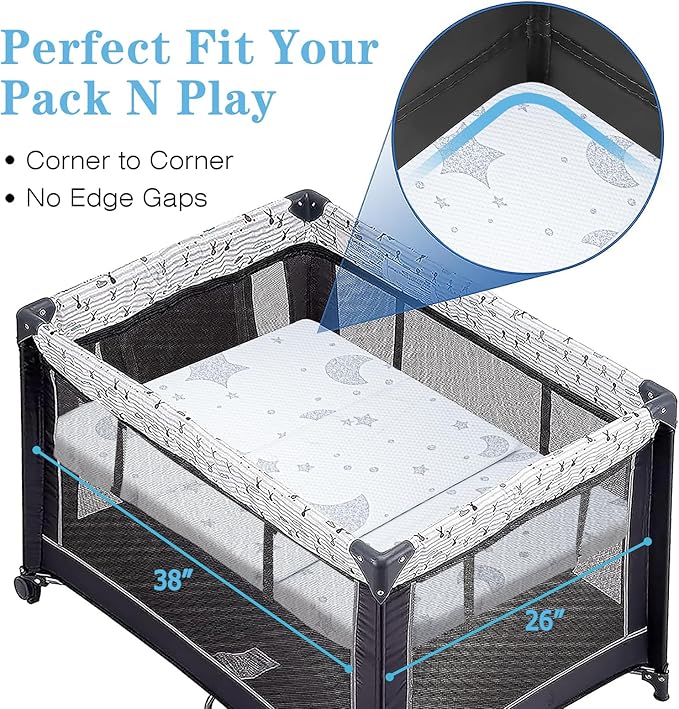 Pack and Play Mattress, Pack N Play Mattresses with Dual-Sided Memory Foam, Foldable Baby Mattress for Pack and Play Playpen with Removable Cover and Travel Bag