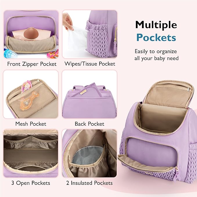 mommore Diaper Bag Small Diaper Backpack Stylish Baby Travel Backpacks with Insulated Pockets, Changing Pad, Stroller Straps