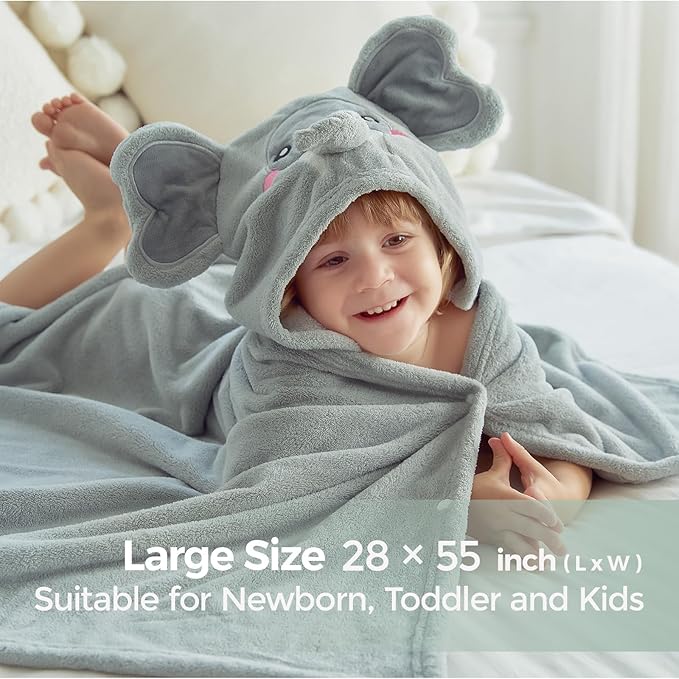 Momcozy Hooded Baby Towels-Visualize Health Label -Soft Premium Coral Fleece Bath Towel -Ultra Absorbent for Baby Cozy and Warm-Bath Essential for Newborn, Infant and Toddler(28 x 55 Inch, L x W)