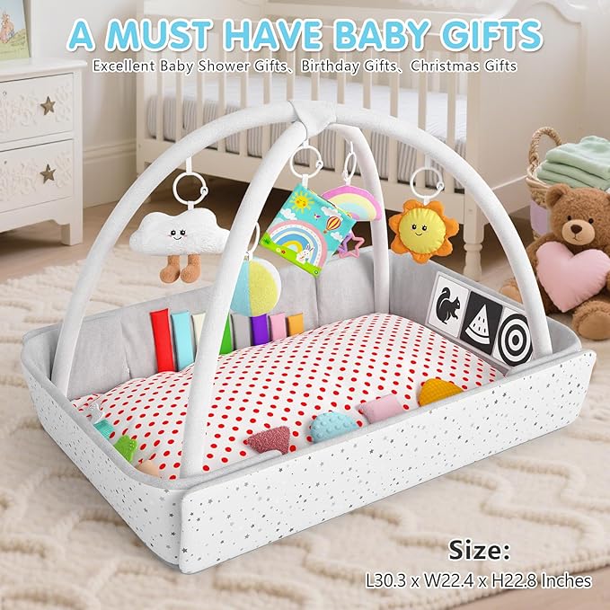 Baby Play Gym Mat Tummy Time Mat Activity Center for Newborn Infant Gifts Babies Shower Gifts for Boy Girl Baby 0-3-6-9-12 Months Skill Development Newborn Infant Babies Essentials Gifts