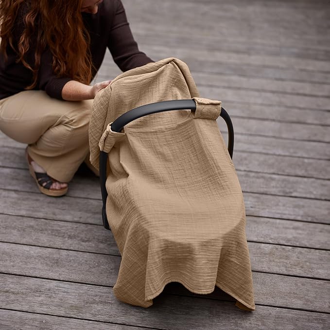 Car Seat Cover Baby - Organic Cotton - Carseat Covers Baby - Carseat Cover - Car Seat Canopy - Carseat Canopy - 100% Muslin Cotton, 43" x 32" 2-Pack (Soft Grey/Natural)