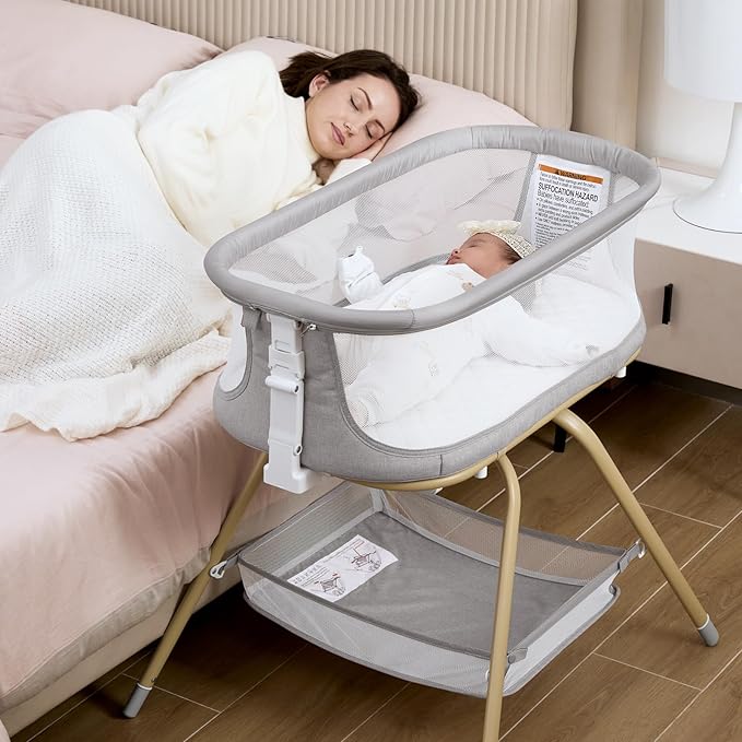ANGELBLISS 3 in 1 Baby Bassinet, Rocking Bassinets Bedside Sleeper with Calming Motion, Portable Nest for Newborn Infant, Breathable Mesh (Grey)