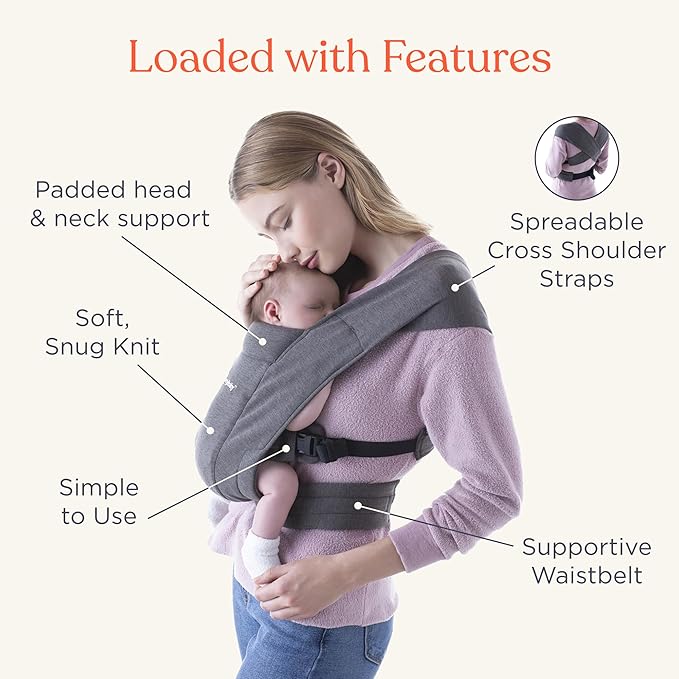 Ergobaby Embrace Baby Carrier Newborn to Toddler - Breathable Baby Carriers for Summer - Cozy Essentials (7-25 Pounds), Ponte Knit, Canyon Clay