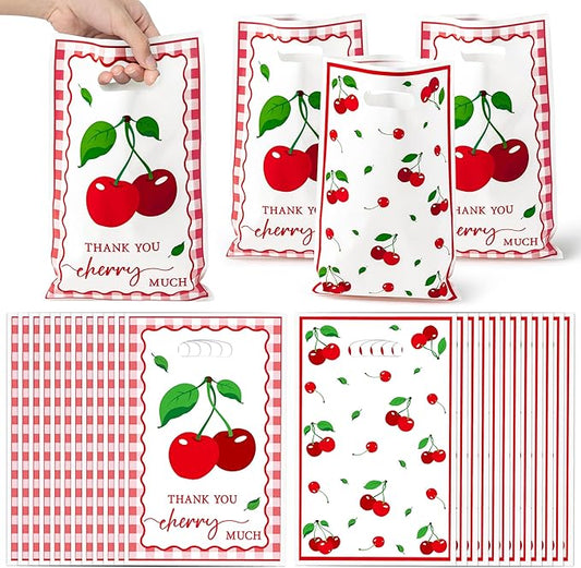 Cherry Party Favor Bags - 50Pcs Red Sweet Cherries Goody Candy Treat Gifts Bags, Fruit Berry Themed Party Decorations for Kids Girls Boys Birthday Baby Shower Fruit Events Supplies