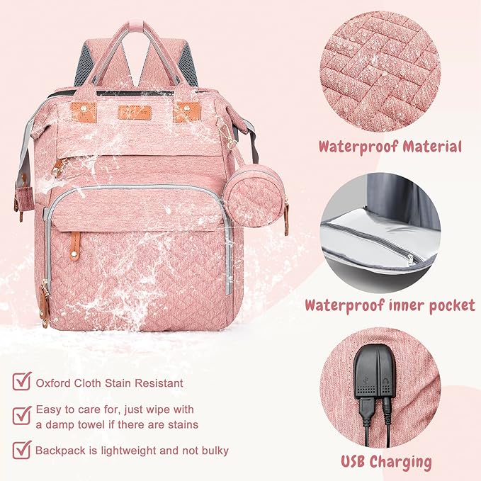 JOYCE Diaper Bag, with Diaper Changing Station, Multi-functional Large-capacity Diaper Bag Backpack, Best Gift for Newborns, Travel Essentials Diaper Bag Backpack (Pink)