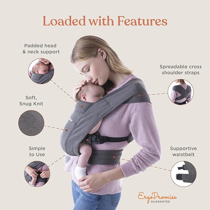 Ergobaby Embrace Baby Carrier Newborn to Toddler - Breathable Baby Carriers for Summer - Cozy Essentials (7-25 Pounds), Soft Air Mesh, Washed Black