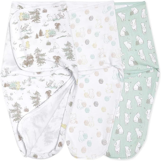 aden + anais Essentials Easy Swaddle Wrap Quick Change with Bottom Zipper, Snug Cotton Knit Baby Wrap Swaddle Blanket for Newborns, TOG 1.0, 3 Pack, Winnie, 0-3 Months, Small/Medium