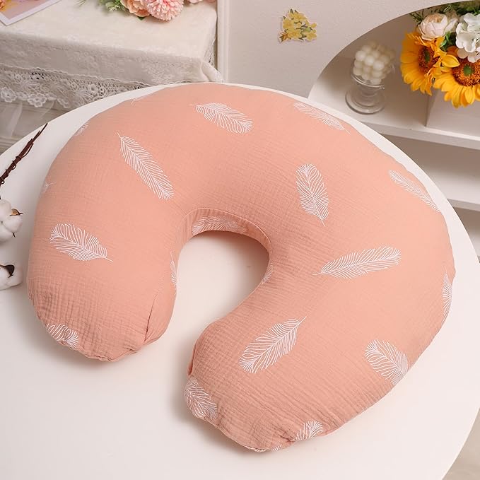 Onacosht Muslin Nursing Pillow Cover 2 Pack 100% Cotton Ultra Soft Breastfeeding Pillow Covers for Baby Boy and Girl, Feather and Pastel Violet