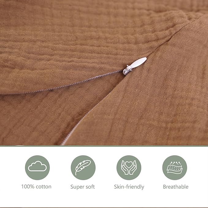 Muslin Nursing Pillow Covers, 2 Pack, Soft & Adorable Slipcovers with Zipper Closure, 100% Cotton Covers for Breastfeeding Pillows (Khiki, Rainbow)