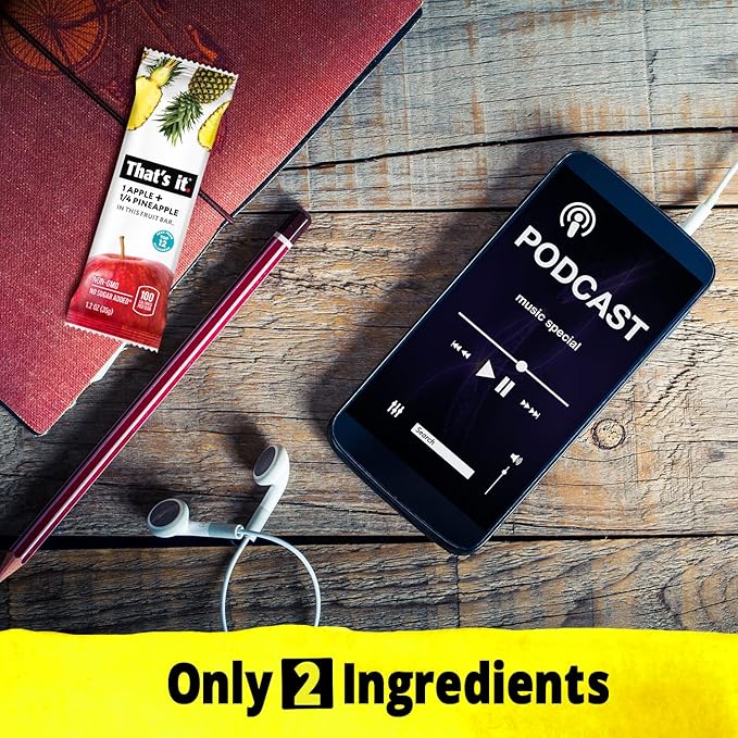 That's it. Apple + Pineapple 100% Natural Real Fruit Bar, Best High Fiber Vegan, Gluten Free Healthy Snack, Paleo for Children & Adults, Non GMO No Added Sugar, No Preservatives Energy Food (12 Pack)