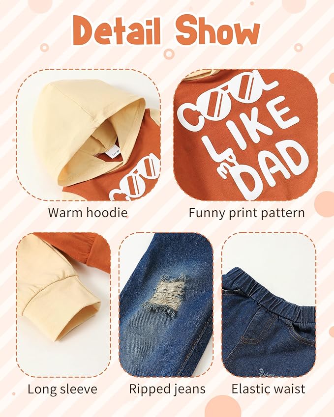 NZRVAWS Baby Boy Clothes Toddler Boy Outfit 2 3 4T 6 12 18 24 Month Fall Winter Hoodie Ripped Jeans Clothing