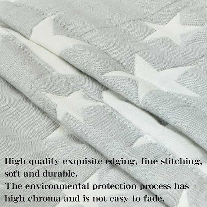 NTBAY 3 Layer Oversized Muslin Cotton Toddler Blanket, 45x60 Inches Jacquard Reversible Nursery Bed Blanket, Super Soft and Thermal Crib Blanket for All Seasons, Baby Gift, 45"x60", Grey/White Star