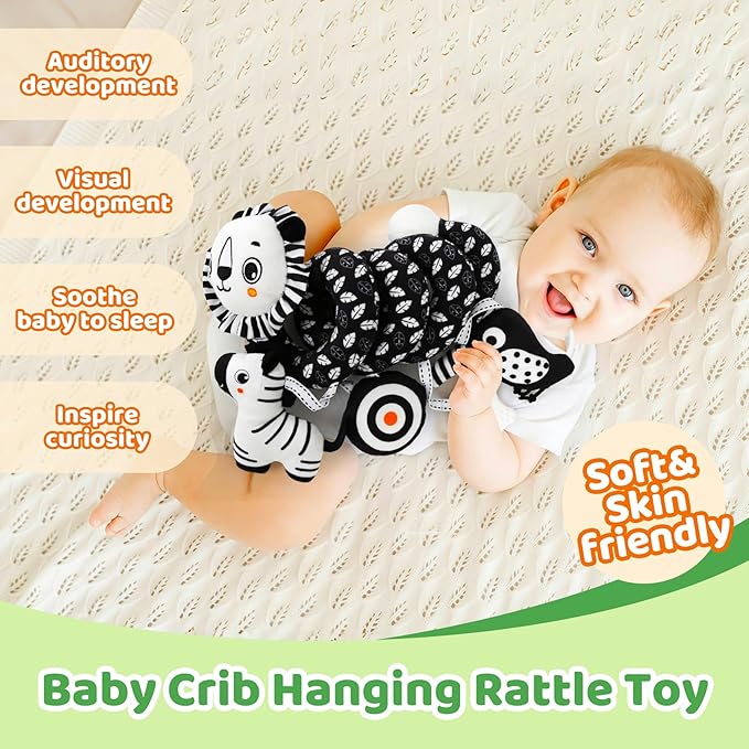 Black and White High Contrast Baby Toys - Sensory Infant Hanging Carseat & Stroller Toy for Newborns 0-6,6-12Months Perfect Easter Birthday & Baby Shower for Babies Boys Girls