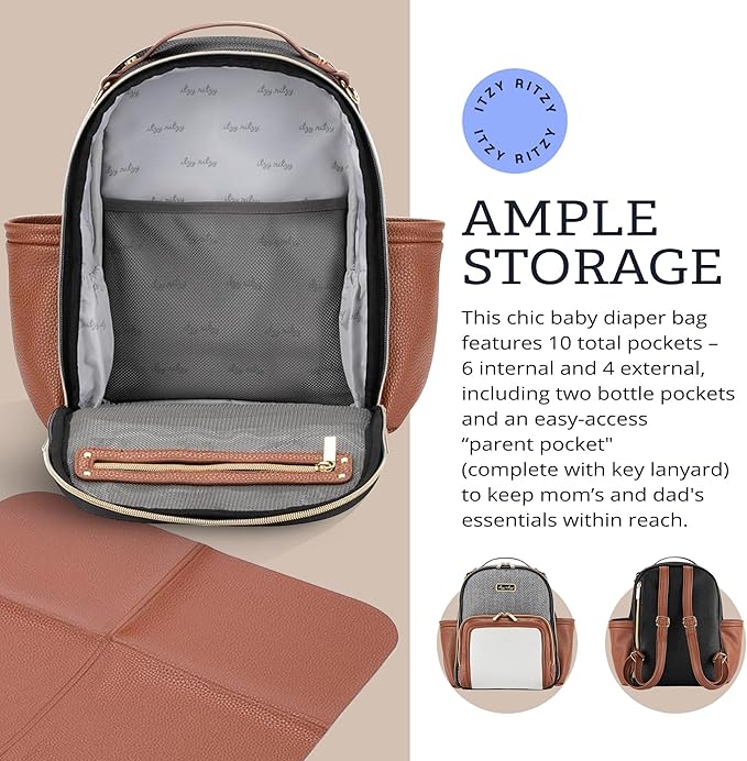 Itzy Ritzy Unisex Baby Mini Plus Diaper Bag, Coffee & Cream