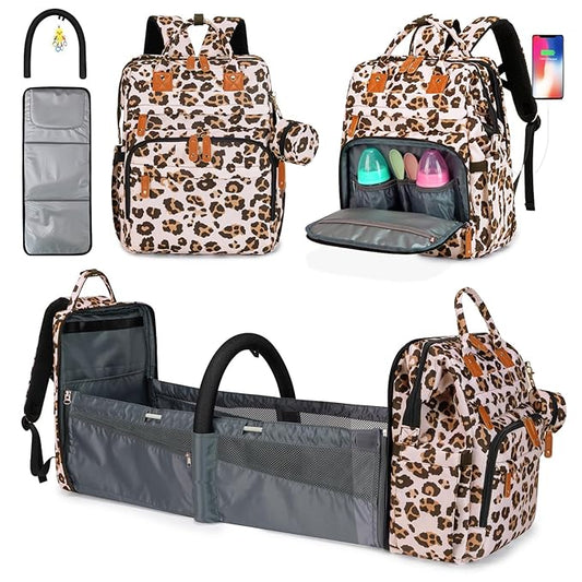 KABAQOO Diaper Bag Backpack with Detachable Changing Station, Large Capacity Baby Diaper Bags for Boys & Girls, Baby Registry Search Stuff & Shower Gifts, Newborn Essentials Must Haves, Leopard Print