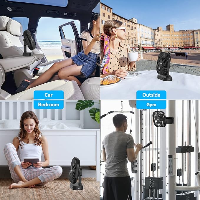 shinic 5 Inch Desk Fan - AA Battery Operated,Ultra-Quiet 6-Blade Table Fan with Timer, 3 Speeds, Adjustable Tilt for Bedroom, Office, Outdoor Travel (Black, No Batteries Included)